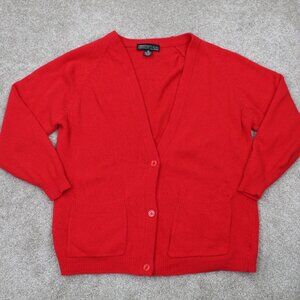 Vintage Braunstyle Cardigan Mens Medium Red Lambswool Blend 3 Button L/S Sweater